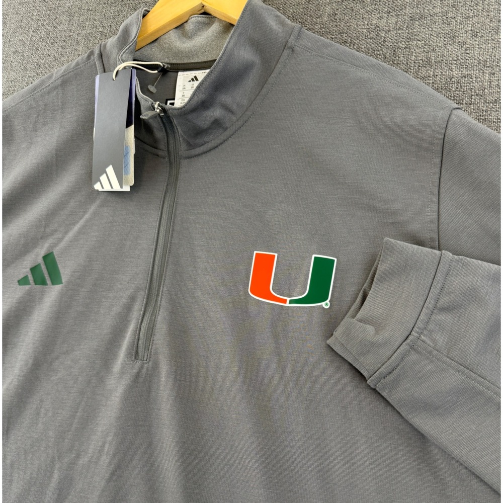 Adidas Miami Hurricanes Mens 2XL Grey Elevated 1/4 Zip Pullover JZ8554 NEW